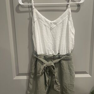 White & Sage Green Romper